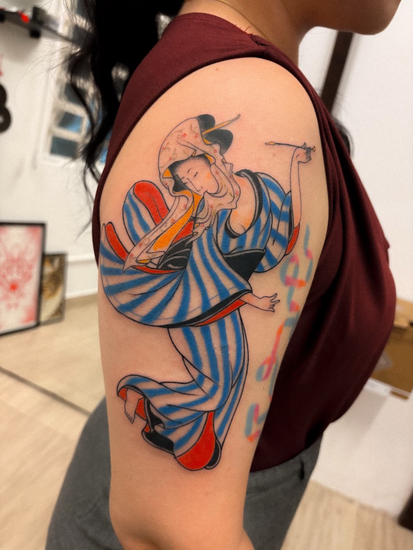 Tatuagem oriental (gueixa) por Sergio Miron no Studio Gojira