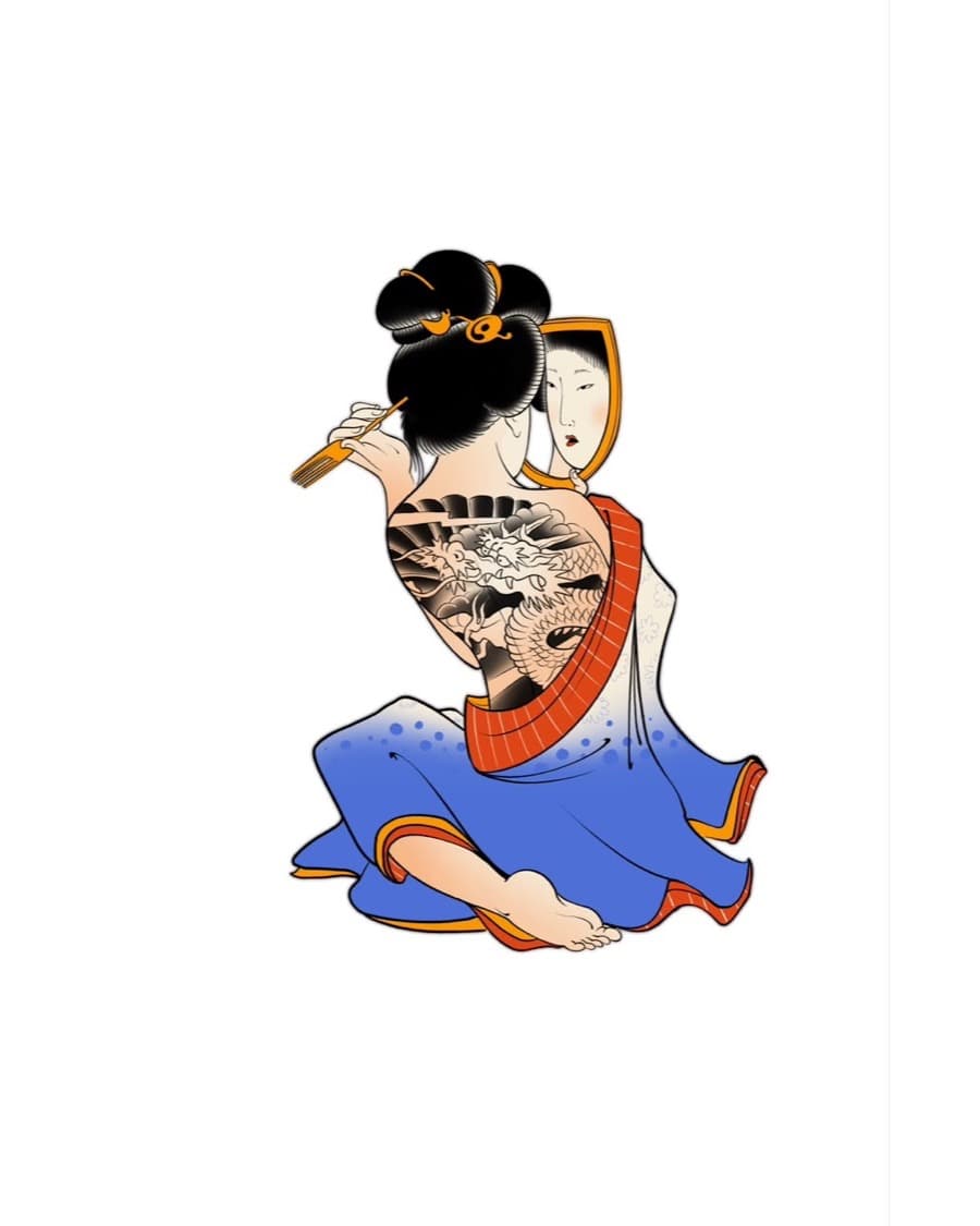 Desenho "Gueixa tatuada" de Sergio Miron