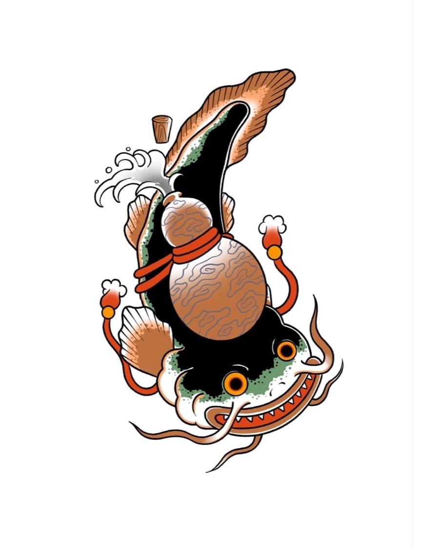 Desenho "Namazu e cabaça" de Sergio Miron