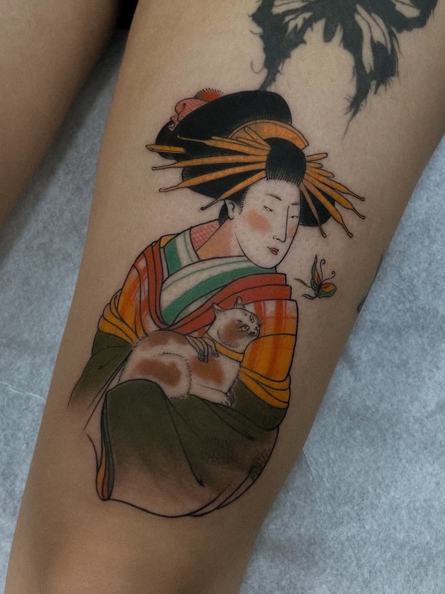 Gueixa no antebraço, tatuagem do Sergio Miron