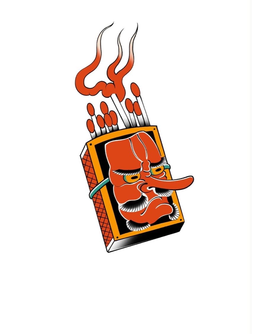Desenho "Tengu nos fósforos" de Sergio Miron