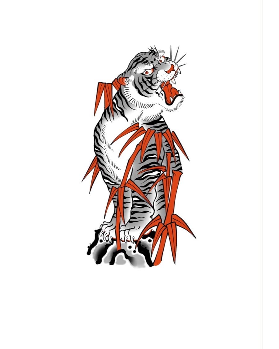Desenho "Tigre no bambu" de Sergio Miron